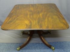 GEORGIAN MAHOGANY TILT TOP BREAKFAST TABLE, the rectangular top with reeded edging on a turned