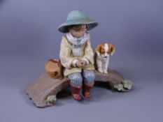 LLADRO PORCELAIN, large figural group of a young boy and dog on a bridge, numbered to the base '