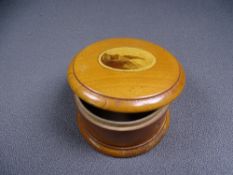 MAUCHLINE WARE - a circular pill box with oval scene to the lid of Criccieth Castle and Marine