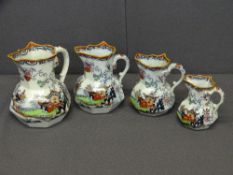 MASONS IRONSTONE SET OF FOUR GRADUATED ORIENTAL TRANSFER PATTERN JUGS (black mark)