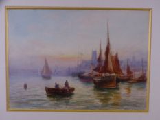 ENGLISH SCHOOL watercolour - shipping and boats in The Thames, indistinctly signed, 25.5 x 36cms