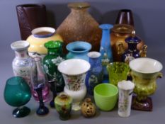 VARIOUS POTTERY & GLASSWARE VASES within two boxes