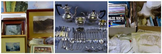 PRINTS, watercolours and needlework pictures, a quantity, framed and unframed, quality four piece