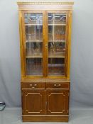 QUALITY REPRODUCTION MAHOGANY BOOKCASE SIDEBOARD having bevel cut upper glazed upper doors and fully