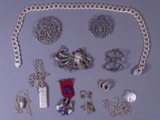 SILVER & WHITE METAL BROOCHES & NECKLACES ETC including a 'Just Andersen' stylized brooch, an