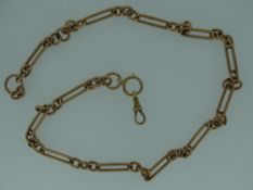 VICTORIAN TYPE 9CT GOLD LONG-LINK ALBERT CHAIN, 45cms L, 29grms