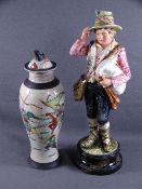 EARLY 20TH CENTURY CRACKLE GLAZED ORIENTAL BALUSTER VASE with cover, 31cms H and a continental