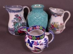 PAIR OF STAFFORDSHIRE POTTERY BALMORAL GRADUATED JUGS, a Beswick pottery Turquoise Cathay vase No