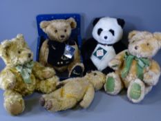 CHAD VALLEY CIRCA 1950 TEDDY BEAR and four Harrods 'Celebration Bears' including '1995 Bear', '