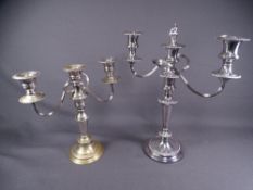 CIRCULAR BASED TWIN BRANCH CANDELABRA and another slightly smaller