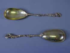 SILVER GILT SERVING SPOONS, a pair, London 1897, in the 17th Century Dutch style, 19cms long, makers