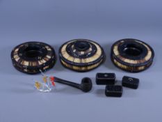 ANGLO INDIAN HARDWOOD & PORCUPINE QUILL CONTAINERS and papier mache snuff boxes ETC