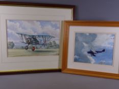 K C AITKEN watercolour - study of a Gloucester Grebe biplane, signed and with 'Guild of Aviation
