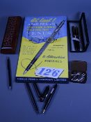 WRITING PENS, a small parcel including a Swan Mabie Todd and an Osmiroid in a neat rosewood box