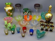 VENETIAN OVERLAID GLASS, Vaseline/Cranberry glass ETC