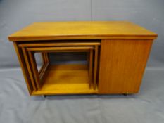 McINTOSH TEAK COMBINATION TABLE/CABINET, 55cms H, 87.5cms W, 48.5cms D (closed)
