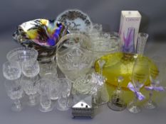 TWO ART GLASS BOWLS, an assortment of other glassware and a Caithness boxed vase
