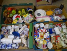 VICTORIAN NODDING HEAD CAT FIGURINES, false fruit in bowls, Christmas mug collection with decorative