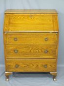 VINTAGE OAK FALL FRONT BUREAU, 99cms H, 77cms W, 45cms D