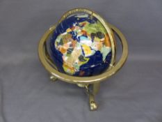 MODERN MINERAL/GEM STONE BLUE GLOBE on brass effect stands