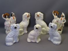 STAFFORDSHIRE DOGS, two pairs, two flatbacks and another dog