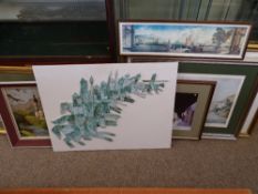GLAZED CERAMIC WALL SCULPTURE and a quantity of framed pictures and prints, the sculpture titled '
