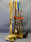 CROQUET SET ON WHEELED TROLLEY with additional mallets
