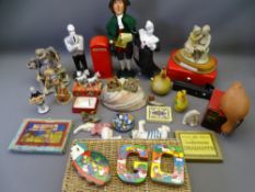MIXED COLLECTABLES, a quantity including a locking cash box, Capodimonte type and other figurines,