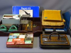VINTAGE & LATER OFFICE GOODS & EQUIPMENT including an oak and brass set of postal scales, two modern