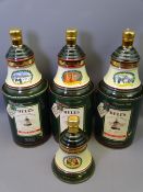 FOUR WADE WHISKEY BELLS & CONTENTS, 'Christmas 1988, 1989, 1990 and 1991'