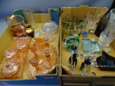 ART DECO PINK GLASS DRESSING TABLE ITEMS, Murano cats and other interesting items of glassware
