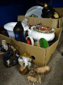 MAJOLICA STYLE LOBSTER PLATE and a quantity of mixed porcelain ETC, two Beswick mules and two Shiwan