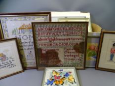 NEEDLEWORK PICTURES, framed pictures and prints, a quantity to include a wool work sampler,