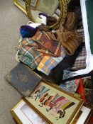 VINTAGE FAMILY BIBLE, quantity of Giles books, other books and collectables, household linen,