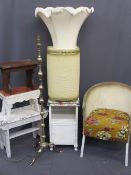VINTAGE PAINTED STOOLS, Lloyd Loom type furniture and a reproduction brass standard lamp and
