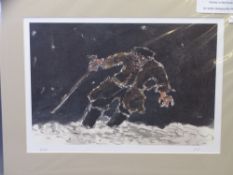SIR KYFFIN WILLIAMS RA unframed but mounted artist's proof - 'Farmer in the snow', fully signed in