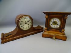 TWO VINTAGE MANTEL CLOCKS including a German chiming clock in walnut case and a mahogany Nelson's