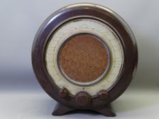 EKCO E RADIO (circular and rare), 33cms diameter, A22, brown Bakelite