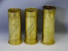PAIR OF WORLD WAR I TRENCH ART SHELL CASINGS and one other, the pair marked 'Queant' with the