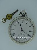 VICTORIAN SILVER CASED OPEN FACE POCKET WATCH and winding key, circa 1890, American Watch Company