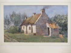 BERENGER BENGER RCA watercolour - thatched cottage and orchard, signed and dated 1885, 24 x 41.5cms