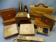 VICTORIAN & LATER LIDDED BOXES, wooden briefcase, metronome, child's piano ETC