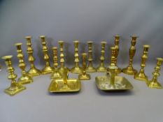 VICTORIAN & LATER BRASS CANDLESTICKS & CHAMBER STICKS