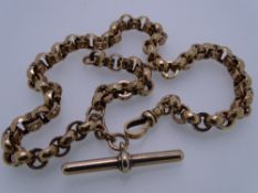 10CT GOLD MUFF CHAIN having large round moon and star pattern links and T-bar, 35grms