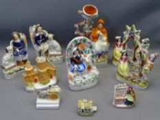 STAFFORDSHIRE & OTHER FLATBACK FIGURINES, 10 pieces including a seated pair of boy and girl with