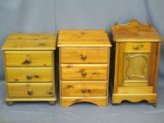 THREE VINTAGE & MODERN BEDSIDE CABINETS including a single door Continental example on brown pot