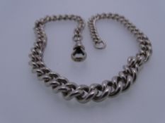 SILVER ALBERT WATCH CHAIN with swivel clip, 30cms long, the graduated links stamped, 1.17 troy ozs