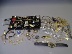 VINTAGE & LATER COSTUME JEWELLERY a quantity including diamante cocktail watch, marcasite brooch,