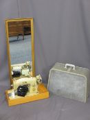CASED ALFA DELUXE ELECTRIC SEWING MACHINE with foot pedal and a gilt framed wall mirror E/T