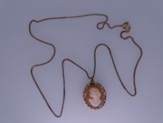9CT GOLD CAMEO PENDANT & BOX LINK NECKLACE, 8.6grms gross